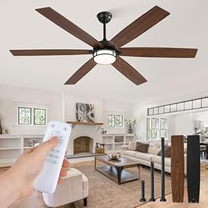 65 Inch Ceiling Fans with Lights, Farmhouse Large Ceiling Fans with Remote, Black&Brown Modern Ceiling Fan with LED Light, Quiet DC Motor for Living Room, Bedroom, Kitchen, Indoor