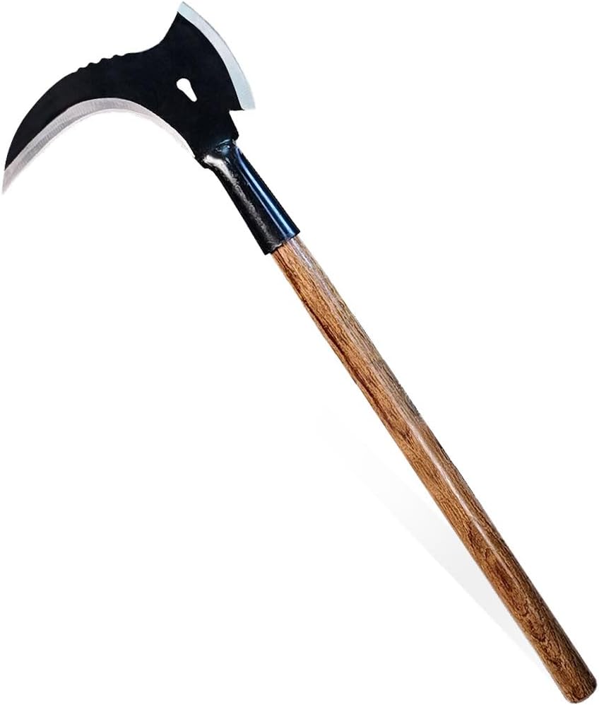 2-in-1 Pruning Axe with 20-Inch Wooden Handle, Manganese Steel Blade, for Cutting Weeds, Vines, and Shrubs