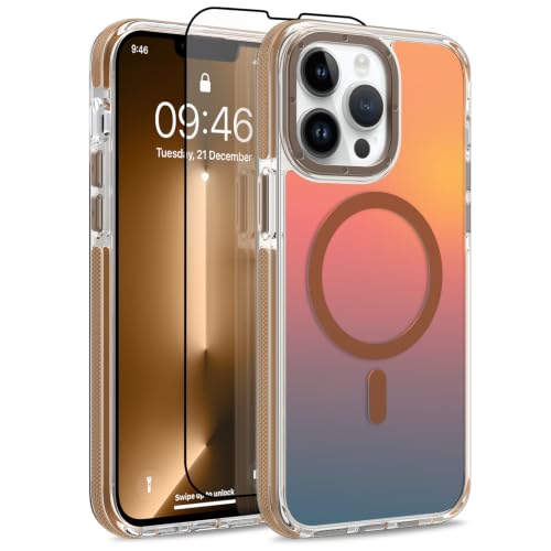 Image of Magnetic Case for iPhone 13 Pro Max [Compatible with Magsafe] [Cute Fashion Fluorescent Design] [1 Screen Protector] Slim Translucent Matte Case for iPhone 13 Pro Max 6.7 inch 2021, Desert