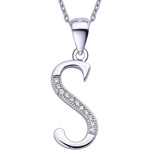 VIKI LYNN Collier Pendentif Lettre Initial en Mon Collier Prénom DIY Les Noms avec Les Lettres! - Idée Cadeau pour Vos Amis - Argent Fin 925 et Oxyde de Zircon Serti (Lettre S)
