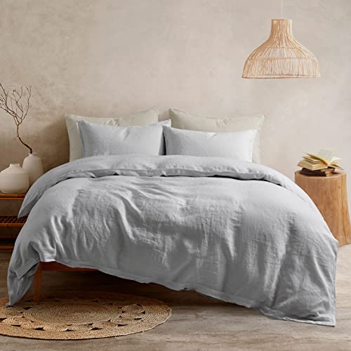 ATLINIA Bedding Duvet Cover Set Linen - 100% French Flax Washed Bed Sets Farmhouse Comforter Cover Set (1 Duvet Cover and 2 Pillow Shams) King Size Light Grey