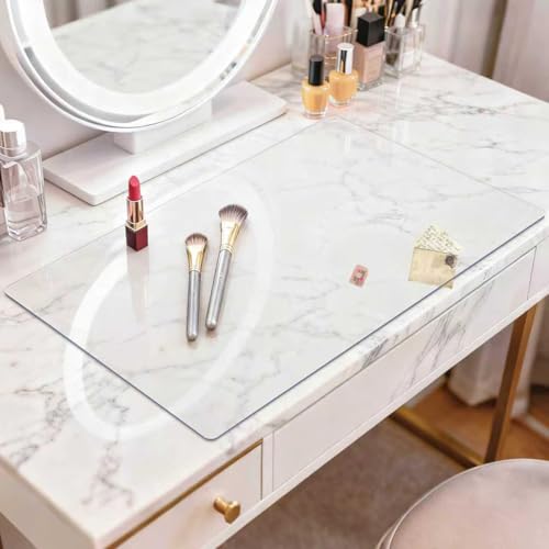Image of LovePads Clear Makeup Mat for Vanity, 14 x 24 Dual-Sided Desk Pad & Vanity Cover Top, Waterproof PVC Protector Mat for Dresser, Nail Art, Craft Table