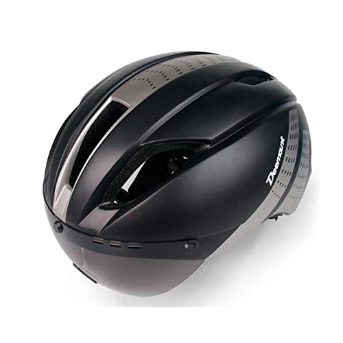 COEWSKE Casco Bicicleta Ajustable Casco de Bicicleta con Gafas Desmontables para Hombres y Mujeres 11 Rejillas de ventilación (Negro/Gris)