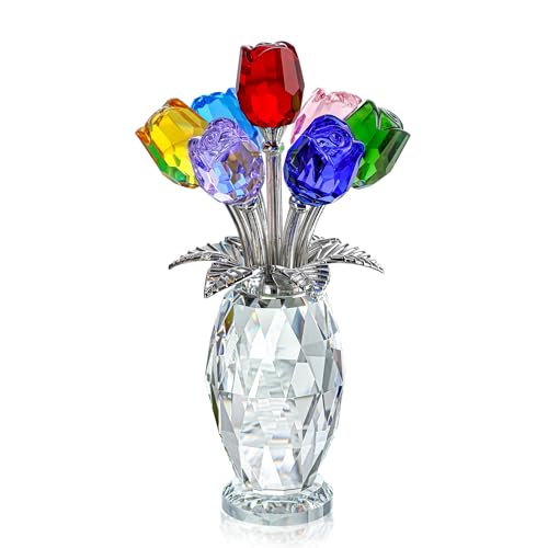 Colorful Crystal Rose Figurine Collectible Wedding Party Decor