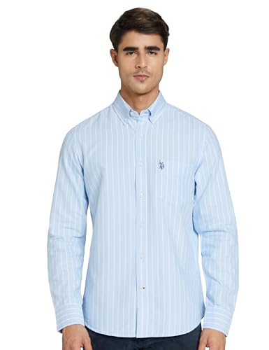 Image of U.S. Polo ASSN. Men's Yarn Dyed Oxford Stripe Spread Collar Full Sleeve Shirts