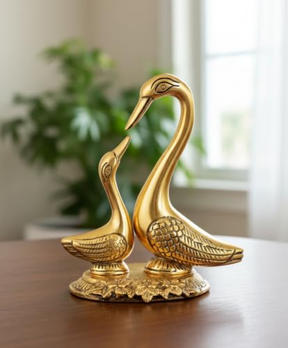 Image of Elegant Brass Swan /Duck Couple Decorative Showpiece - Handcrafted Love Birds for Home Decor & Gifting