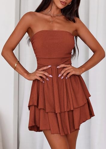 Image of PRETTYGARDEN Women's 2026 Summer Strapless Tube Mini Dress Off Shoulder Smocked Ruffle A Line Flowy Short Party Club Dresses