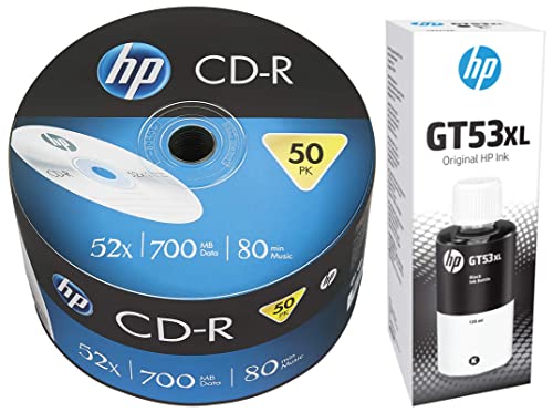 Image of HP CD-R 700MB 50 Blank CD Wrap 52x Speed, Silver (14218) & GT 53 XL Cartridge Ink