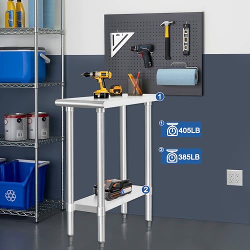 Image of HARDURA Stainless Steel Work Table Commercial 30x12 Inches Kitchen Prep Table and Heavy Duty Commercial Workbench NSF 430 with Undershelf and Galvanized Legs