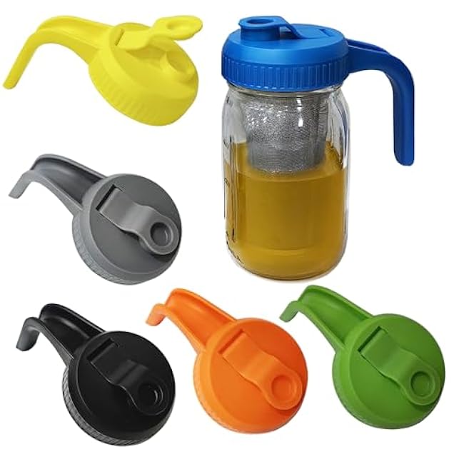 Mason Jar Pour Caps, Wide Mouth Leak Proof Lids for 64oz Mason Jars, 6 Pack (Jars Not Included£¬No ice bucket included)