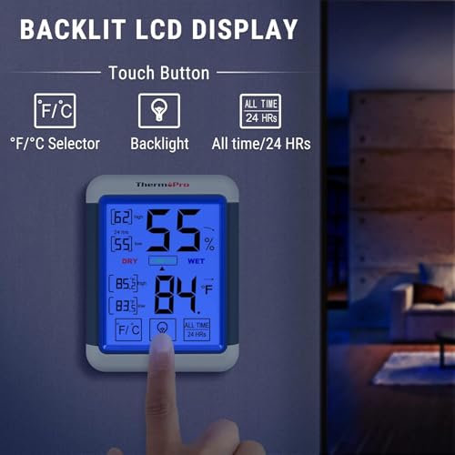 Image of LABART ThermoPro TP55 Digital Hygrometer Indoor Thermometer Humidity Gauge with Jumbo Touchscreen and Backlight Temperature Humidity Monitor