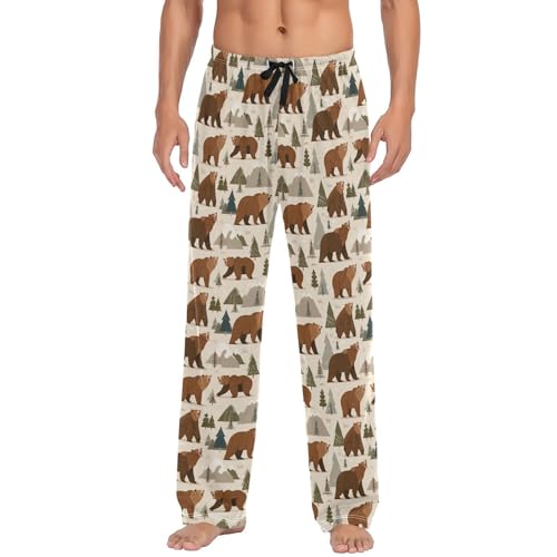 Men's Pajama Pants,Stylization Bears Lounge Lightweight Sleep Bottoms Pants with Pockets Size S-XXL