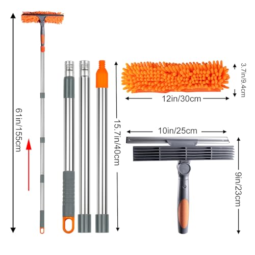 Image of BITOPE 2 in 1 Squeegee for Window Cleaning Tool,Long Handle Window Cleaner Tool with Stainless Steel Extension Pole for Car,Shower, Glass Doors, Outdoor High Window