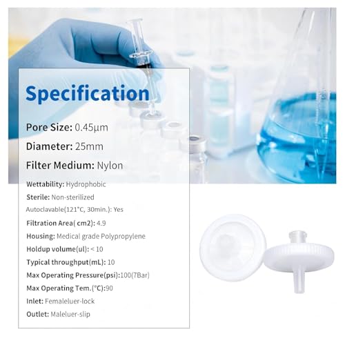 Image of Syringe Filter Hydrophilic Nylon,25mm 0.45um,Non-Sterile,Pack 400
