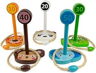 Budding Bear Wooden Animal Ring Toss Game - Family Rope Quoits Garden Game - Made of 100% Eco-Friendly Natural Wood - Plastic Free - Indoor & Outdoor Game for Toddler & Kids Ages 3+