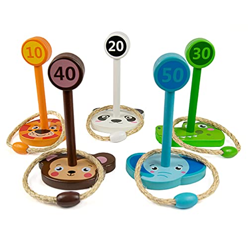 Budding Bear Holz Ringwurfspiel Tiere - Familien Spiel Ringwurfspiel Outdoor Wurfspiel Kinder - 100% Umweltfreundliches Naturholz – Ohne Plastik – Kinder Gartenspiele Spiele für Draußen Kinder ab 3