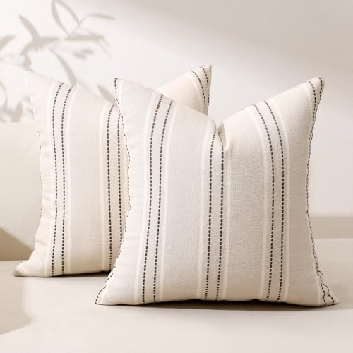 Image of Hckot Throw Pillow Covers 16x16 Set of 2 Charcoal Pillow Covers Farmhouse Decorative Pillows Textured Linen Square Cushion Covers for Sofa Couch Bed Living Room Decor(Charcoal)