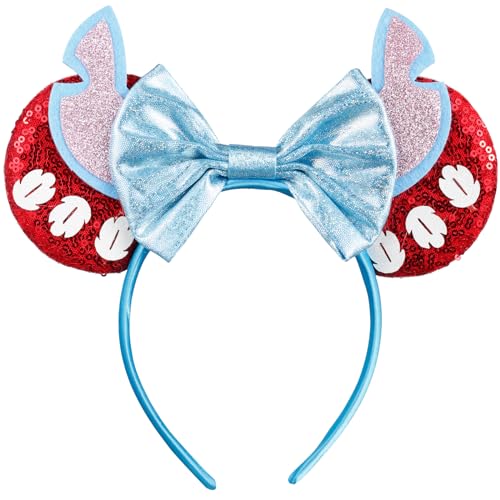 Opzzqz Mouse Ear Headbands for Women Giltter Bow Headband for Girls Birthday Party Decorations