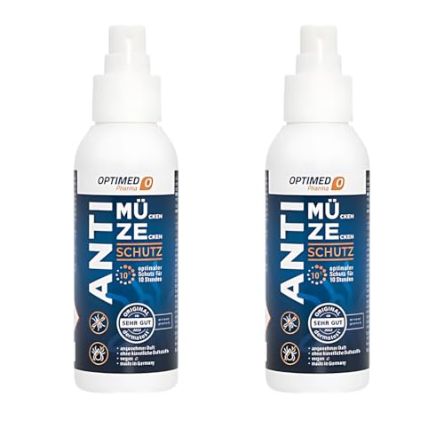 OPTIMED ANTI MÜZE – Mückenspray & Zeckenspray 2×100ml – Icaridin (Picaridin) DEET-frei – Mückenschutz für Kinder & Familie – 10h Schutz vor Mücken, Zecken & Moskitos – Made in Germany