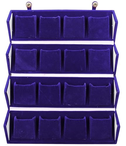 Image of atorakushon Velvet Jewellery Box 16 Pair Earring Organizer Makeup Travelling Vanity Ring Box Women And Girls (Blue)
