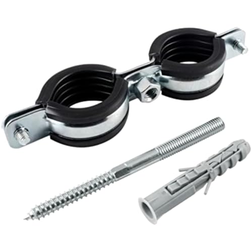 Preisvergleich Produktbild 10 Stk. Rohrhalterungen Doppelrohrschelle Rohrbefestigung Rohrhalterung, Rohrhalter, Rohrschelle + Stockschraube Satz (2x 3 / 8" / 18-21 mm)