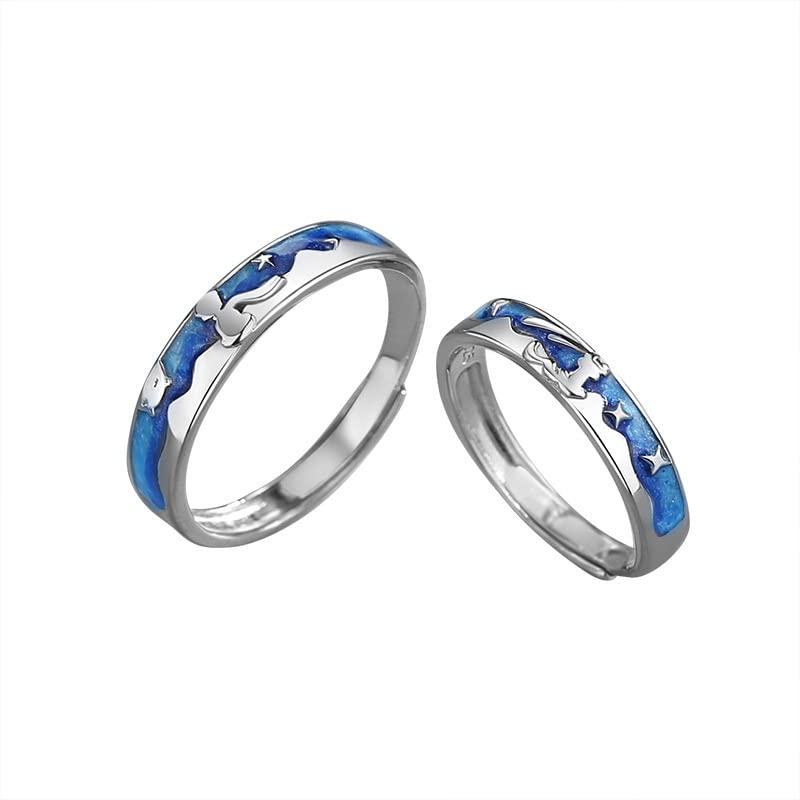 QIAMNI 925 Argent Petit Prince et Renard Couple Bague Personnalité Mode Anneaux Réglable Dessin animé Bague Bijoux pour elle et Lui