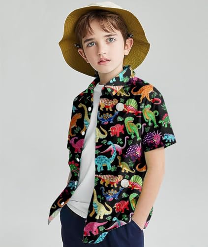 Image of uideazone 2-10 Years Boys Button Down Shirts 3D Graphic Hawaiian Aloha Short Sleeve Dress Shirt Tops