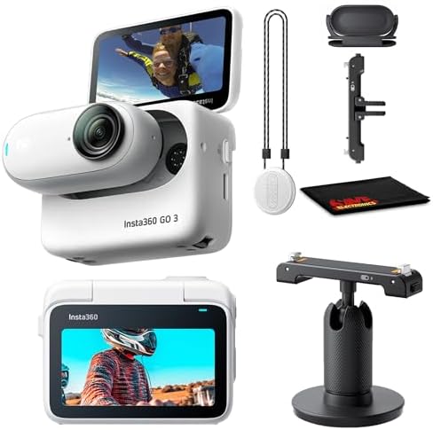 Insta360 GO3 64GB Sports and Action Camera for Vlogger, Portable, Wearable and Mount Anywhere, Webcam, Live Streaming, FlowState Stabilization Waterproof Tiny Mighty Insta 360 Go 3 Camera Action Kit