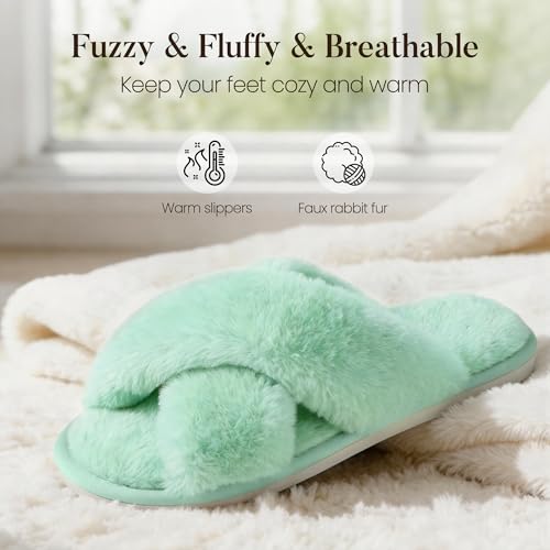 Image of Ankis Women's Fuzzy Slippers Cross Band Memory Foam Open Toe Comfy Soft House Shoes Anti-Slip Indoor Outdoor Gifts for Women