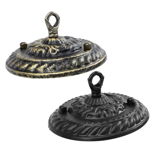SEWACC 2 Sets Vintage Pattern Metal Ceiling Light Covers Plate with Hooks Multipurpose Pendant Light Canopy for Chandelier Replacement Sturdy Decorative Ceiling Lamp Accessories
