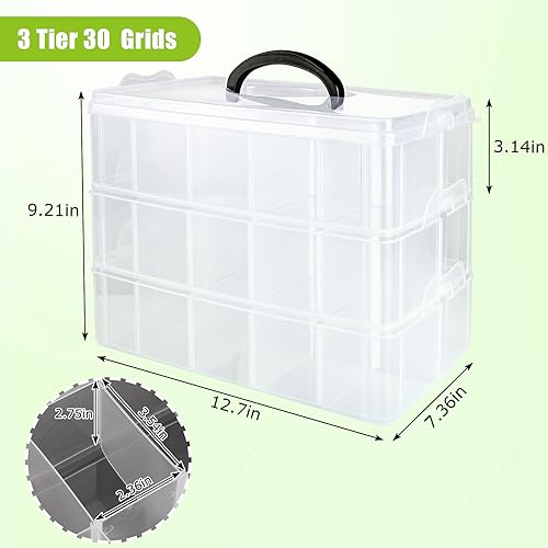 Apacali HCUS-STORAGEBOX-1-3TIER-230630 Large Size Craft Storage Box With 30 Adjustable Compartments 3-Tier Bead Storage Organizer Clear Stackable Plastic Box Containers thumb #1