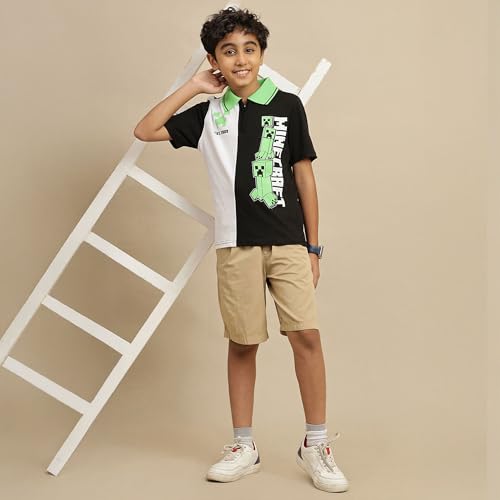 Image of Kidsville Official Minecraft Steve, Alex & Creeper Half Sleeves Round Neck Graphic Printed Regular Fit Pure Breathable Cotton Fabric Tshirt for Boys