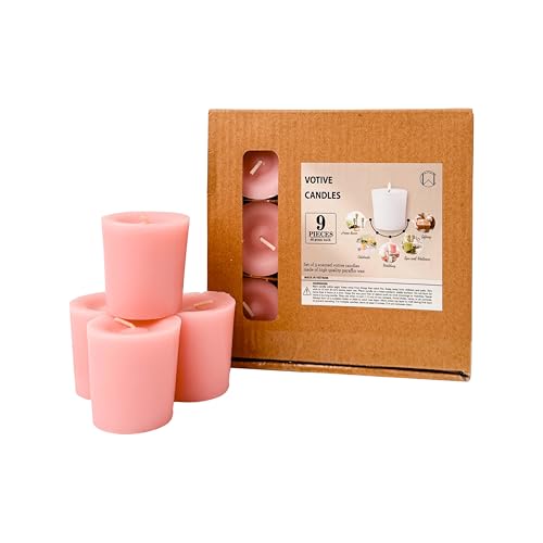 Scented Votive Candles Set of 9 CW Studio 12 Hour Burn Sweet Pea & Peony Citrus Blossom Garden Mint Fragrances Pastel Pink Yellow & Green Aromatherapy Home Candles in Kraft Paper Gift Box