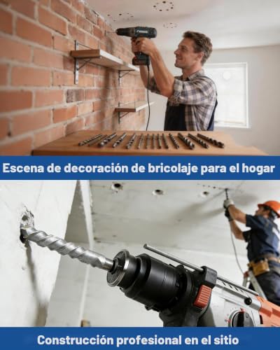 Miniatura 6 de Highdril Juego De Brocas Sds Plus - 10 Piezas 5 6 8 10 12mm Largo 160 210 Mm Con Punta De Carburo, Brocas Para Martillo Perforador Para Hormigón, Ladrillo, Piedra Y Granito