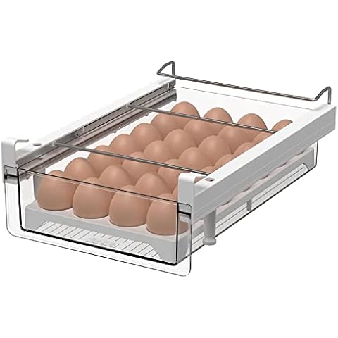 vacane Fridge 28 Egg Drawer Pull Out,Clear Egg Holder Tray for Refrigerator With Handle, Refrigerator Organizer Bins Heavy Duty-L With Egg Tray Cover