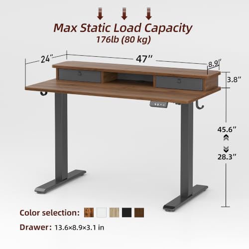 Image of TIQLAB 48 * 24 inch Standing Desk with Two Drawers&Top Shelf, Black Walnut