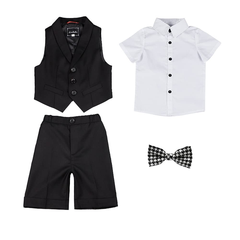 Enfant Garçon Gilet Costume,Costume de Cérémonie pour Banquet Baptême Garçon Tenue de Soirée Costard de Fête Ensembles de Vêtements Mariage Gilet sans Manches,Pantalon Court,Chemise,Noeud Papillon