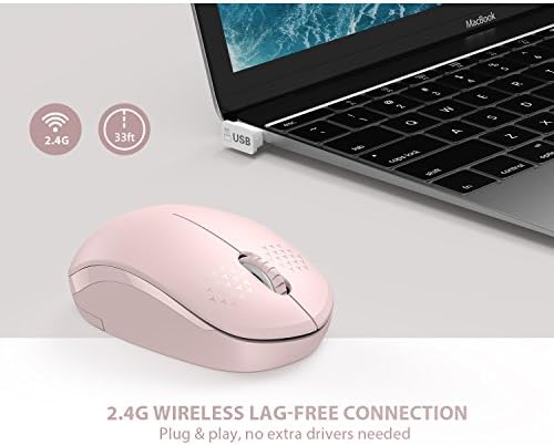 seenda [Upgrade] Wireless Mouse, 2.4G Noiseless Mouse with USB Receiver Portable Computer Mice for PC, Tablet, Laptop and Windows/Mac/Linux - Pink
