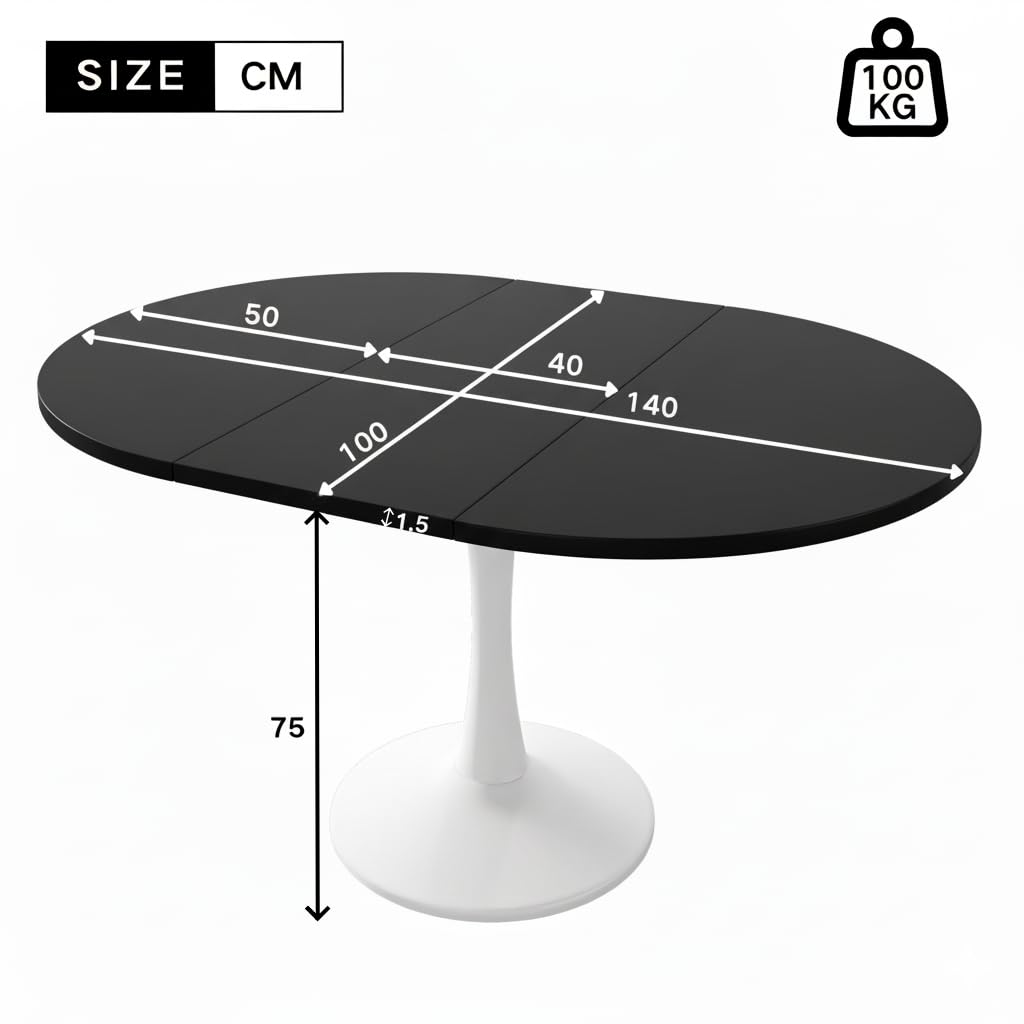 Nowoczesny wysuwany stół do jadalni owalny/okrągły design 100-140 cm drewniany blat czarne wykończenie siedzenia 2-6 idealne do kuchni i salonu stylowe i funkcjonalne rozwiązanie do jadalni