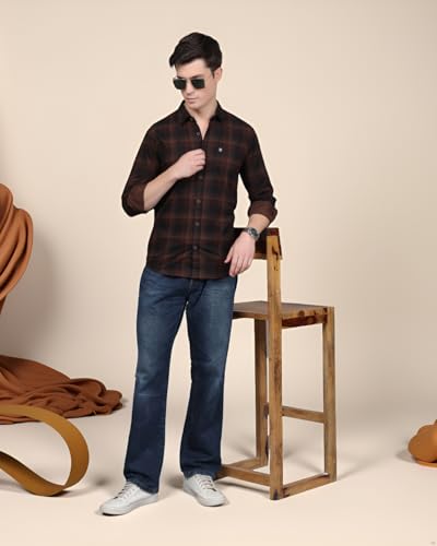 Image of Majestic Man Stylish Slim Fit Cotton Spread Collar Checked Casual Shirt