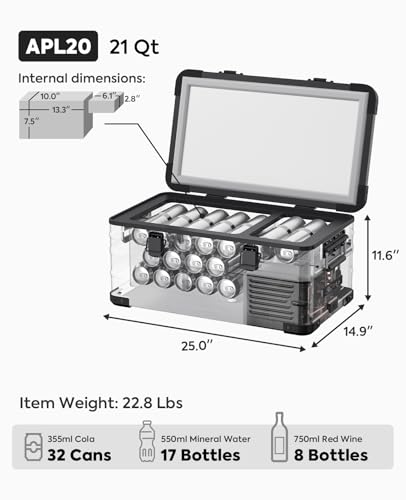 Image of ICECO APL20 Portable Refrigerator, 21 Qts 12 Volt Fridge Freezer, Aluminum Car Fridge with SECOP Nano Compressor, Electric Cooler Powered by AC /DC or Solar, -4℉~68℉, Refrigerator for Vehicles, RV