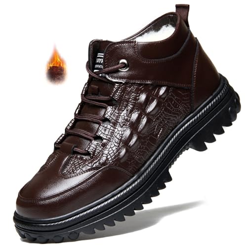 Men's Genuine Leather Printed Lace-Up Platform Ankle Boots Luxury Round Toe Soft Bottom Mid-top Dress Boots Winter Comfortable and Warm Leather Boots