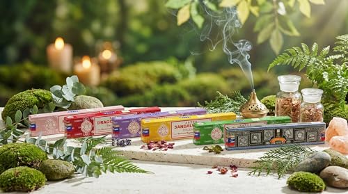 Satya Incense Gift Set Nag Champa, Super hit, Dragon's Blood, Sandalwood, Patchouli, Lavender, Positive Vibes, 15 g