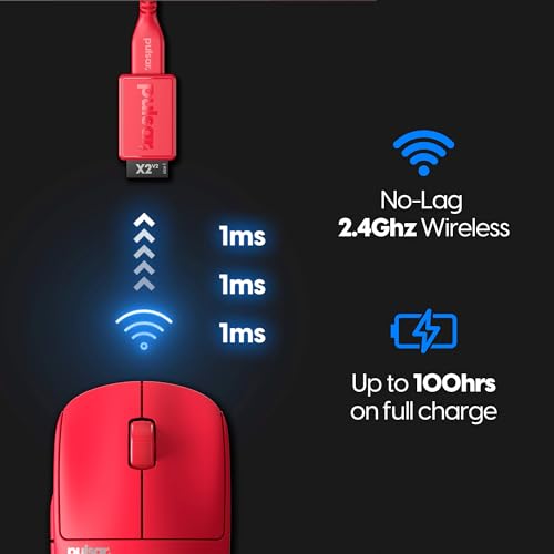 Image of Pulsar Gaming Gears X2 v2 mini Wireless Gaming Mouse, Limited Color Edition, Ultra Lightweight 1.80 oz (51 g), Symmetrical, Optical Switch, 26000 DPI, PAW3395 Sensor (Mini, Wireless, Red)