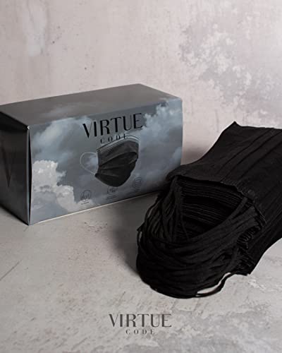Image of VIRTUE CODE Support Face Masks - Soft 3 Ply Comfort Face Masks, Colorful Disposable Face Mask 50 Pack. Black Colored Masks. Adults Mens and Womens Disposable Face Masks