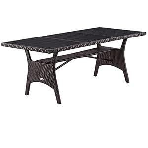 Casaria® Polyrattan Gartentisch 190x90x74cm mit Ablage WPC-Tischplatte Höhenverstellbar Holzoptik Wetterfest Garten Terrasse Esstisch Gartenmöbel Braun