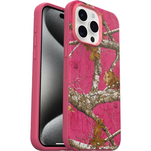 Image of OtterBox iPhone 15 Pro Max Symmetry Series Case - Realtree Flamingo Pink, Snaps to MagSafe, Ultra-Sleek, Raised Edges Protect Camera & Screen, Ultra-Thin, Sleek iPhone Case
