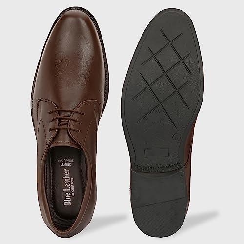 Image of Blue Leather by Centrino Genuine Leather Lace-up Men's Formal Shoe | Stylish with Soft Cushioned Insole | Trendy Lace-Up Design | Durable Leather with Anti-Skid Sole | Perfect for Formal Wear (3901)