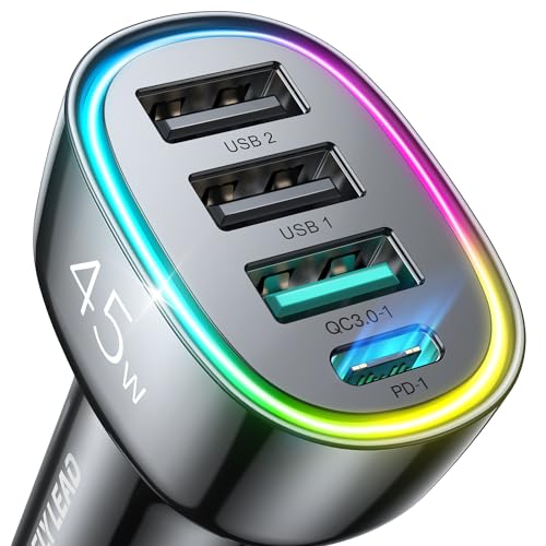 USB C Car Charger, 45W 4 Ports Super Fast Car...