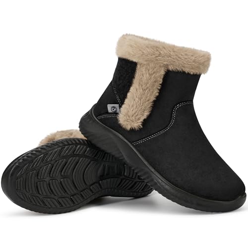 Aomigoct Winter Snow Boots for Women: Black 6 Warm Fur Lined Ladies Ankle Booties Comfortable for Outdoor Walking